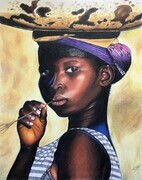 Sharon Marlow Girl with Straw  16x20 coloured pencil $300